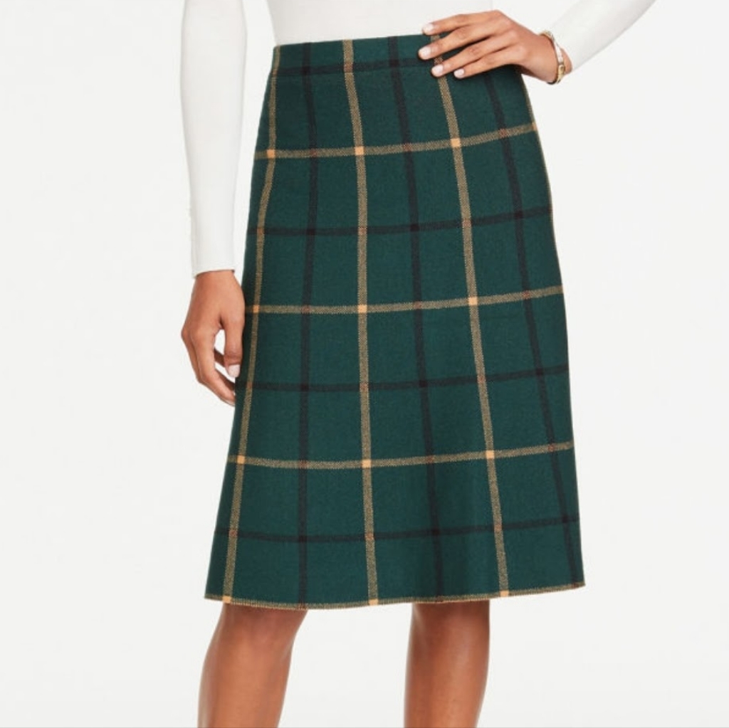 Ann Taylor Factory Plaid A-Line Skirt And Sweater Set